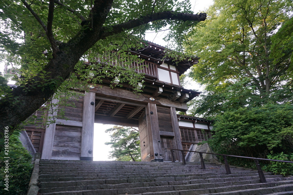 A gate is at the top of stairs
