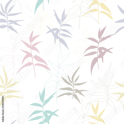 Modern vector seamless pattern with stylized twigs and leaves.