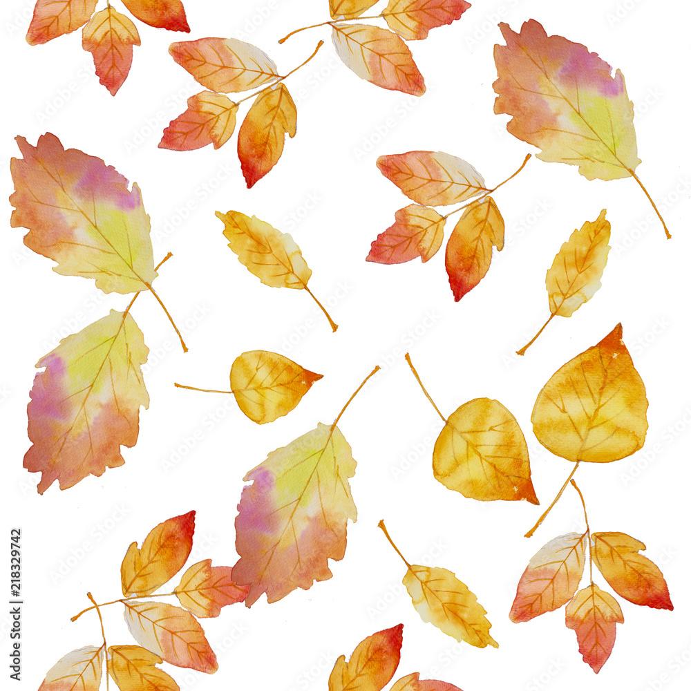 Seamless pattern image of autumn leaves. Fall season background illustration.