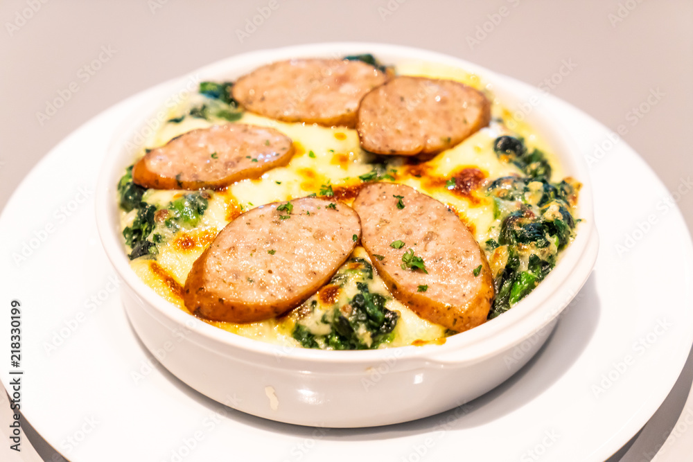 baked spinach with cheese and sausage