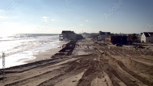 After superstorm Hurricane Sandy, beach towns along the Jersey Shore are devastated. Mass destruction can be seen in all directions. photo