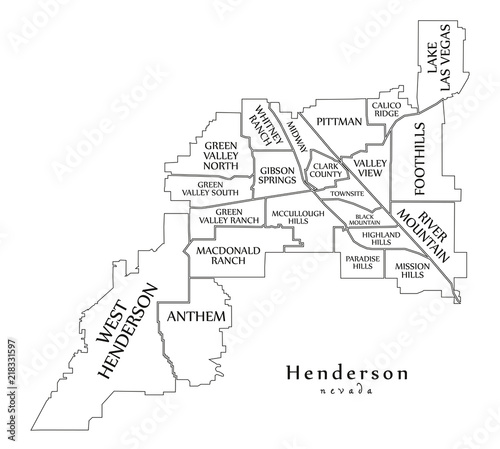 Modern City Map - Henderson Nevada city of the USA with neighborhoods and titles outline map