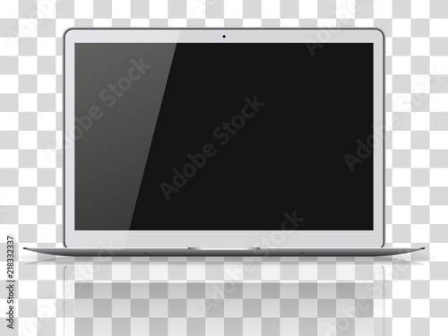 Modern laptop with black screen isolated on transparent background.