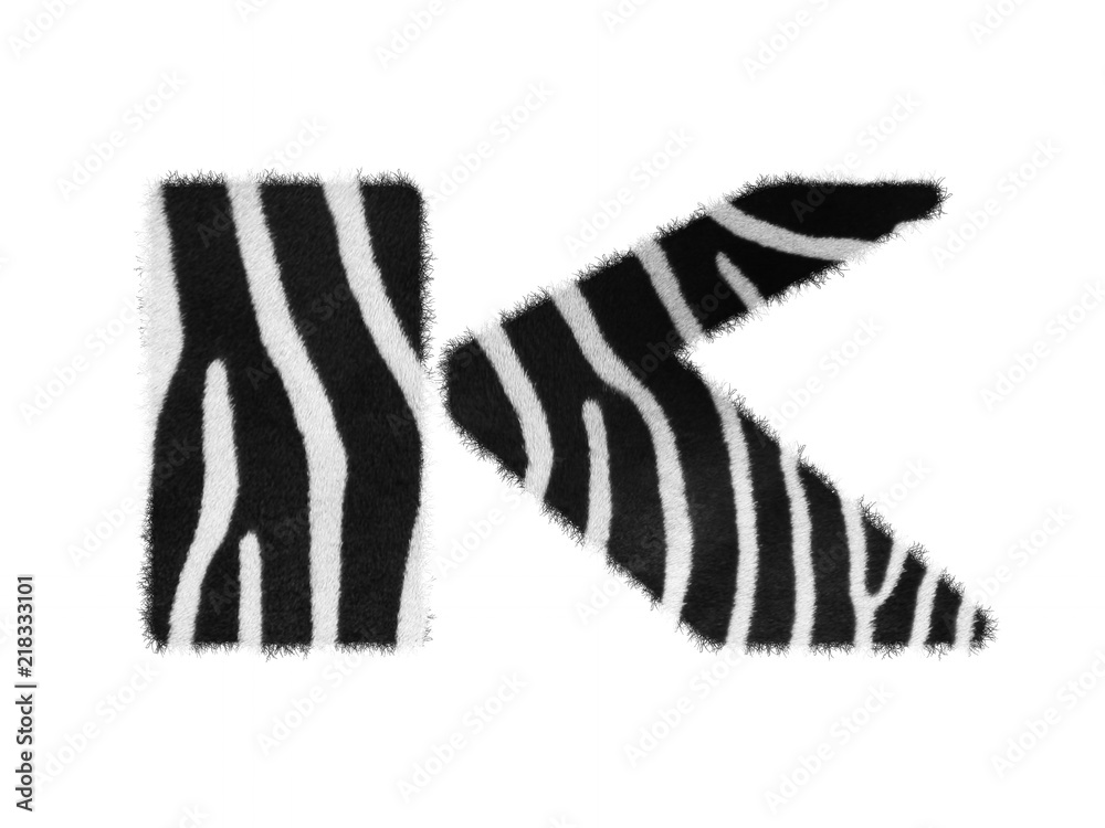 Furry font made of zebra skin texture. Character render isolated on white. Furry font made of zebra skin texture. Character render isolated on white.