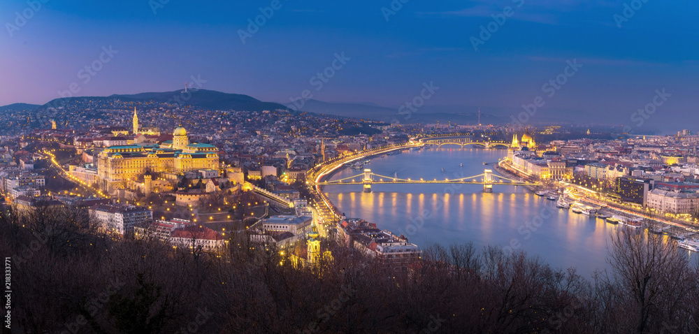 Beautiful night view of Budapest from Gellert hill, Hungary Beautiful night view of Budapest from Gellert hill, Hungary