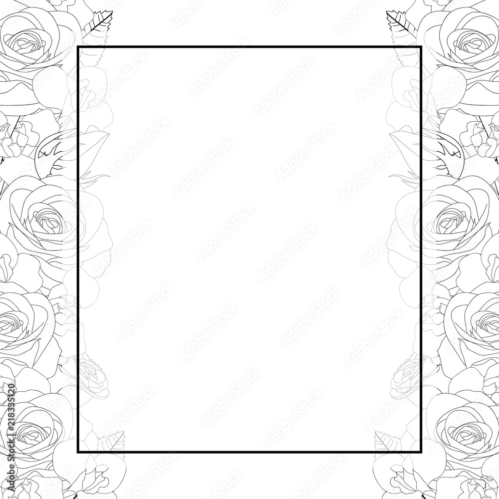 Rose and Iris Flower Outline Banner Card Border