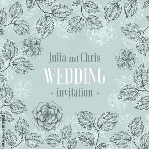Hand drawn floral wedding invitation.