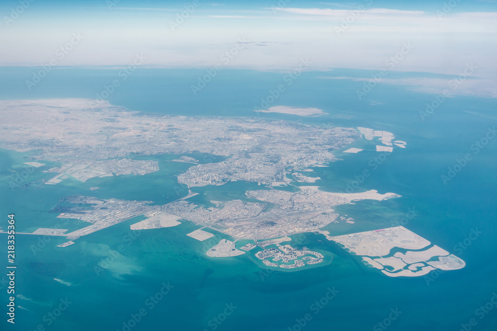 High altitude aerial view of the north part of Bahrain