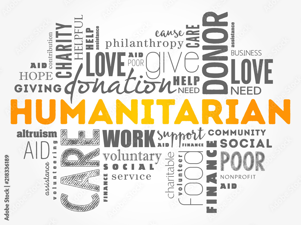Fototapeta premium Humanitarian word cloud collage, social concept background