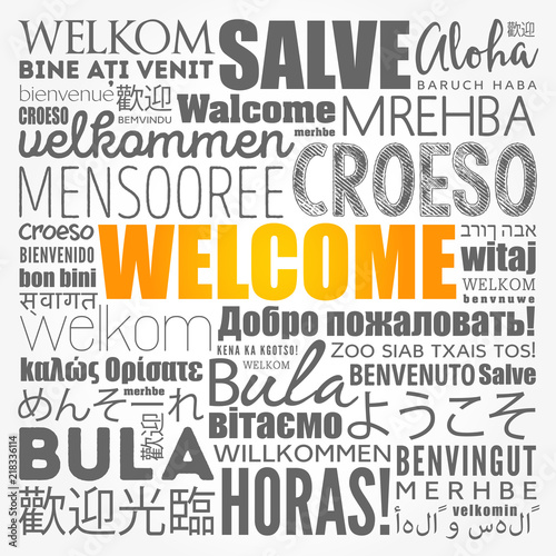 WELCOME word cloud in different languages, concept background