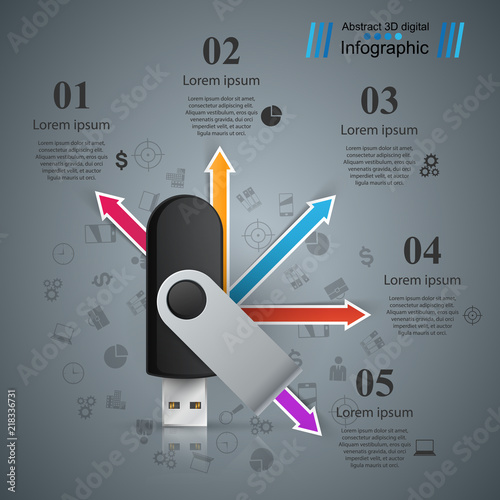 Flash usb - business arrows infographic. Vector eps 10.