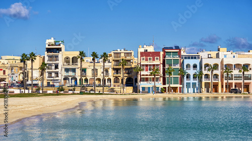 Colored houses at Pretty Bay beach in Birzebbuga, Malta