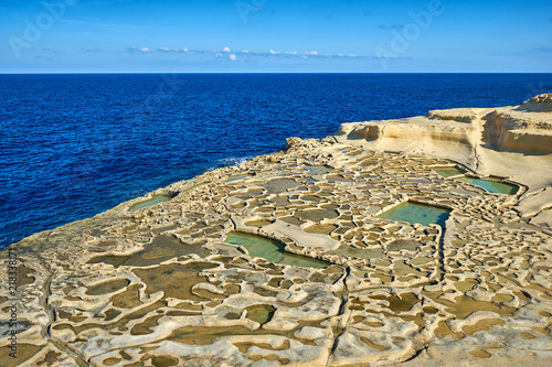 Natural salt pans near Zebbug town at Gozo island, Malta