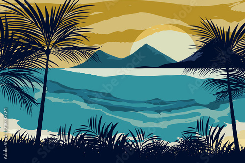 Beautiful view of the beach on the evening scene vector wallpaper seascape backgrounds