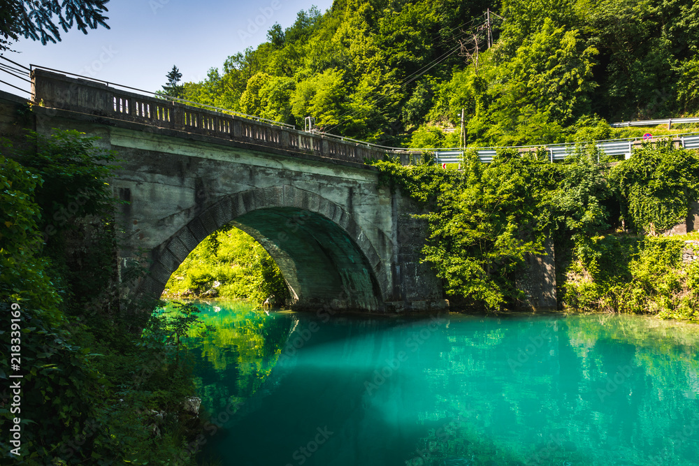Bridge over the Soca river in Most na Soci, Slovenia