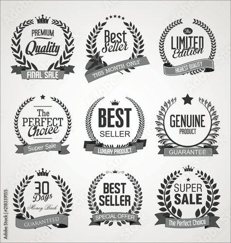 Collection of laurel wreath retro vintage vector illustration 