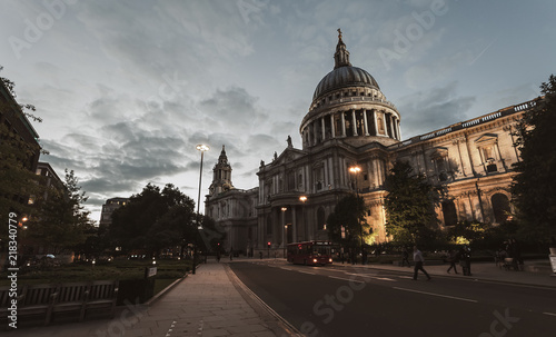 London city night view with St. Paul’s Cathedral, England