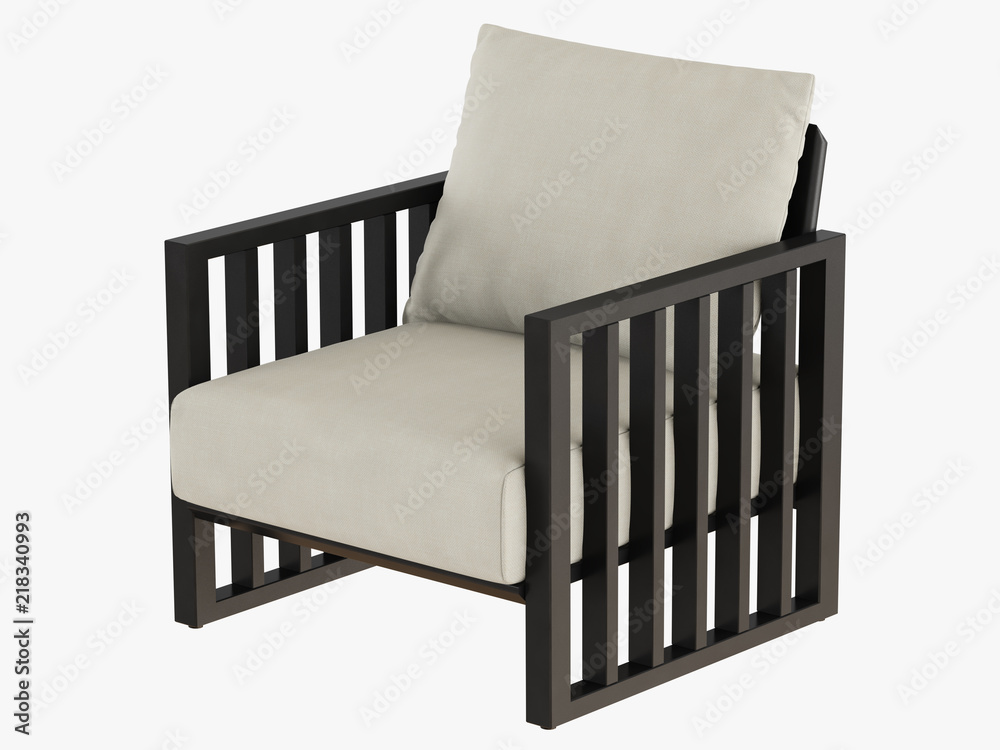 Soft armchairs with wooden armrest stand in a circle 3d rendering Soft armchairs with wooden armrest stand in a circle 3d rendering
