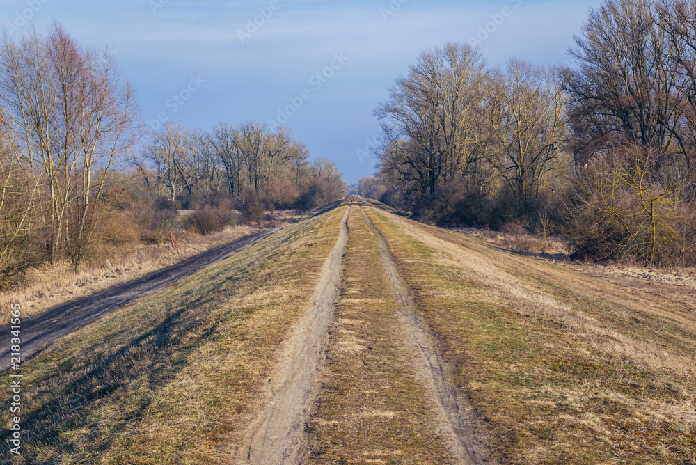 Naklejka premium Flood embankment next to Vistula River near Nowy Dwor Mazowiecki, Poland