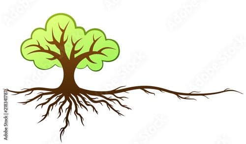 Green tree with roots.