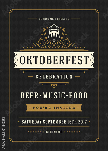 Oktoberfest beer festival celebration retro typography poster or flyer