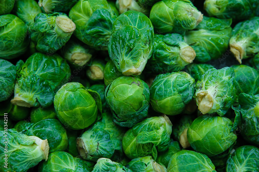 Pile of Brussels sprouts at the Farmer's Market Pile of Brussels sprouts at the Farmer's Market