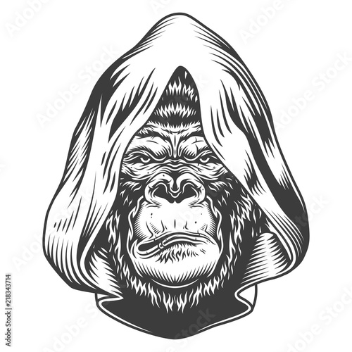 Serious gorilla in monochrome style