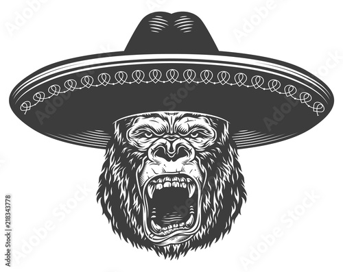 Angry gorilla in monochrome style