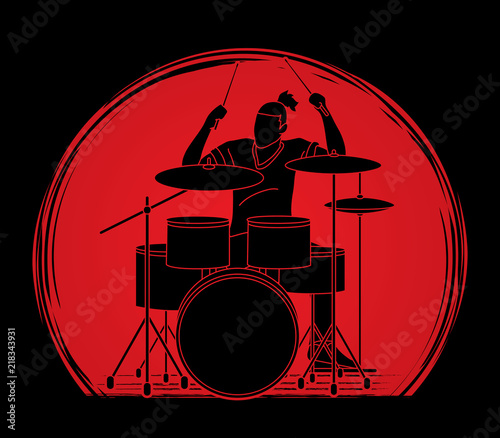 Musician playing Drum, Music band graphic vector