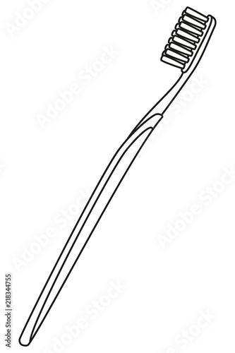 Line art black and white toothbrush