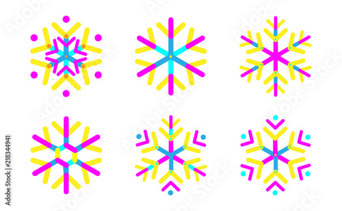 Oval strips geometric snowflake set icon. Trendy shapes composition. New year winter Icon Eps10 vector