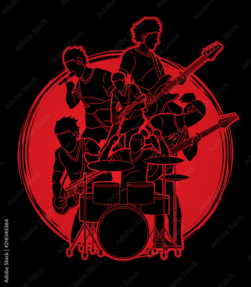 Fototapeta premium Musician playing music together, Music band graphic vector