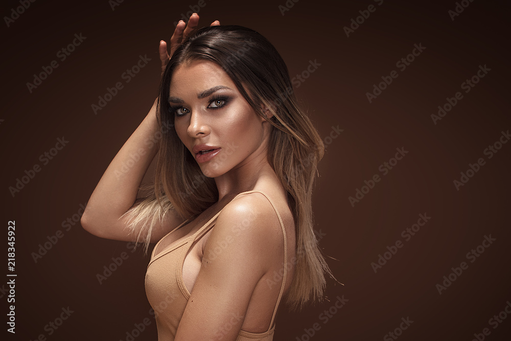 Beauty portrait of sensual brunette girl. Beauty portrait of sensual brunette girl.