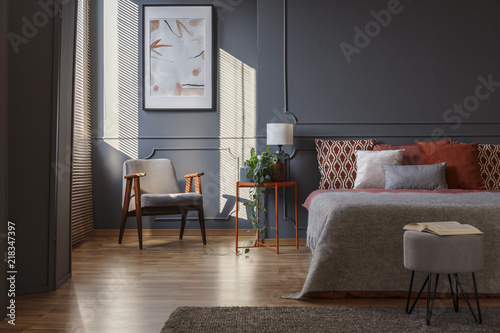 Dark grey bedroom interior