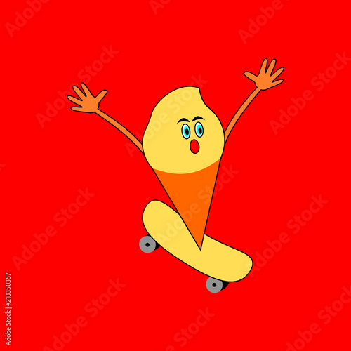 Ice in cone riding on skateboard