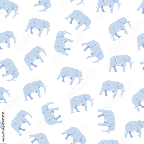Cute big elephant silhouette seamless pattern on white background, light  blue and dark blue colors and shadows Stock Vector | Adobe Stock