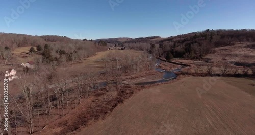 Drone 4K Footage Catskills Hills Fly Over Creek Low Approching photo