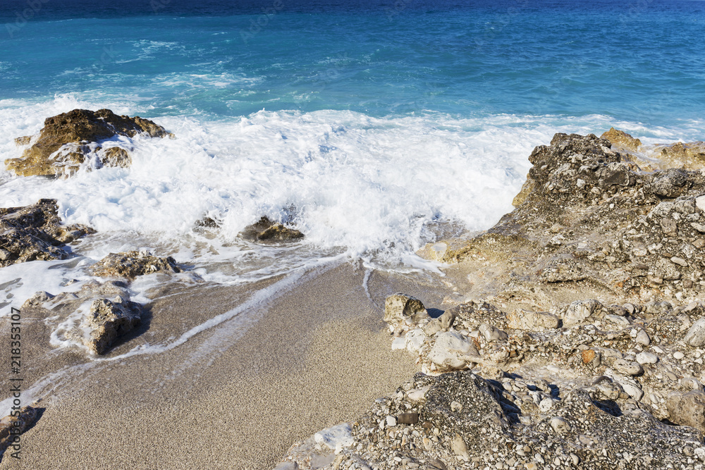 Albanian coast.beautiful view on the rock sea shore,blue sea and wave. Albanian coast.beautiful view on the rock sea shore,blue sea and wave.