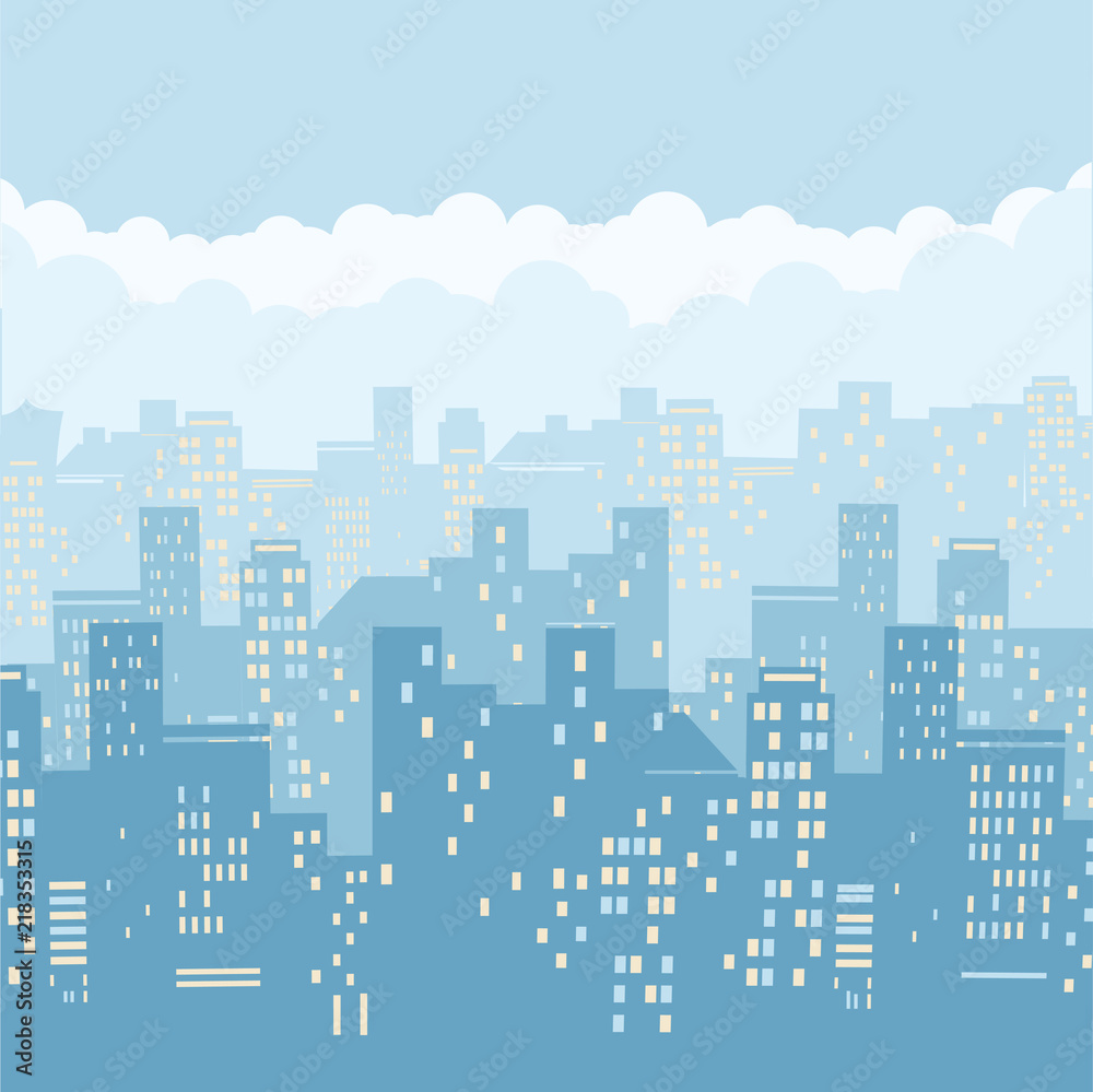Cityscape background illustration.Vector illustration of modern city and blue sky