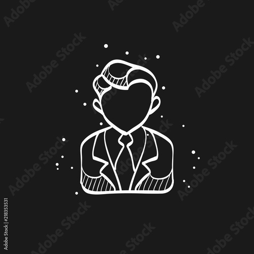 Auctioneer icon in doodle sketch lines. Business concept auction bidding bidder selling marketplace
