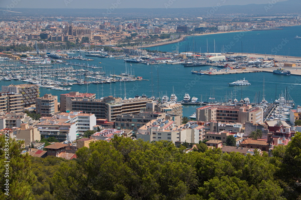 View of the port of Palma de Mallorca from Castell de Bellver in Palma de Mallorca on Mallorca
