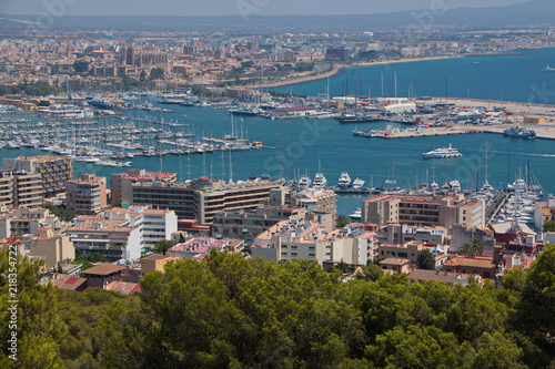 View of the port of Palma de Mallorca from Castell de Bellver in Palma de Mallorca on Mallorca  