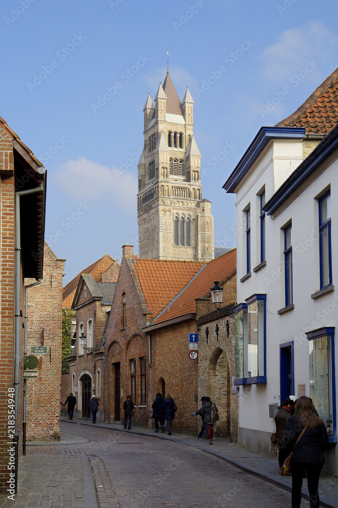 Obraz premium Bruges, Belgium, cityscape. The St. Salvator''s Cathedral. It is a city of amazing architecture and charm, one of the most picturesque in Europe.