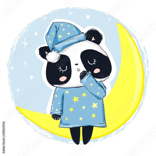 Hand Drawn Sleepy Panda Bear, Vector Illustration
