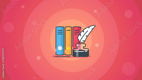 Element of science and literature. Writing books. Modern vector illustration for banners, app and posts.