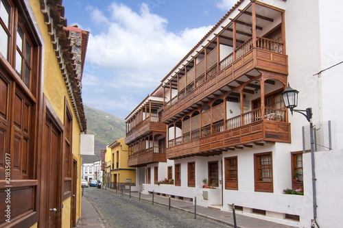 Wooden balconies in Garachico, Tenerife, Canary islands, Spain