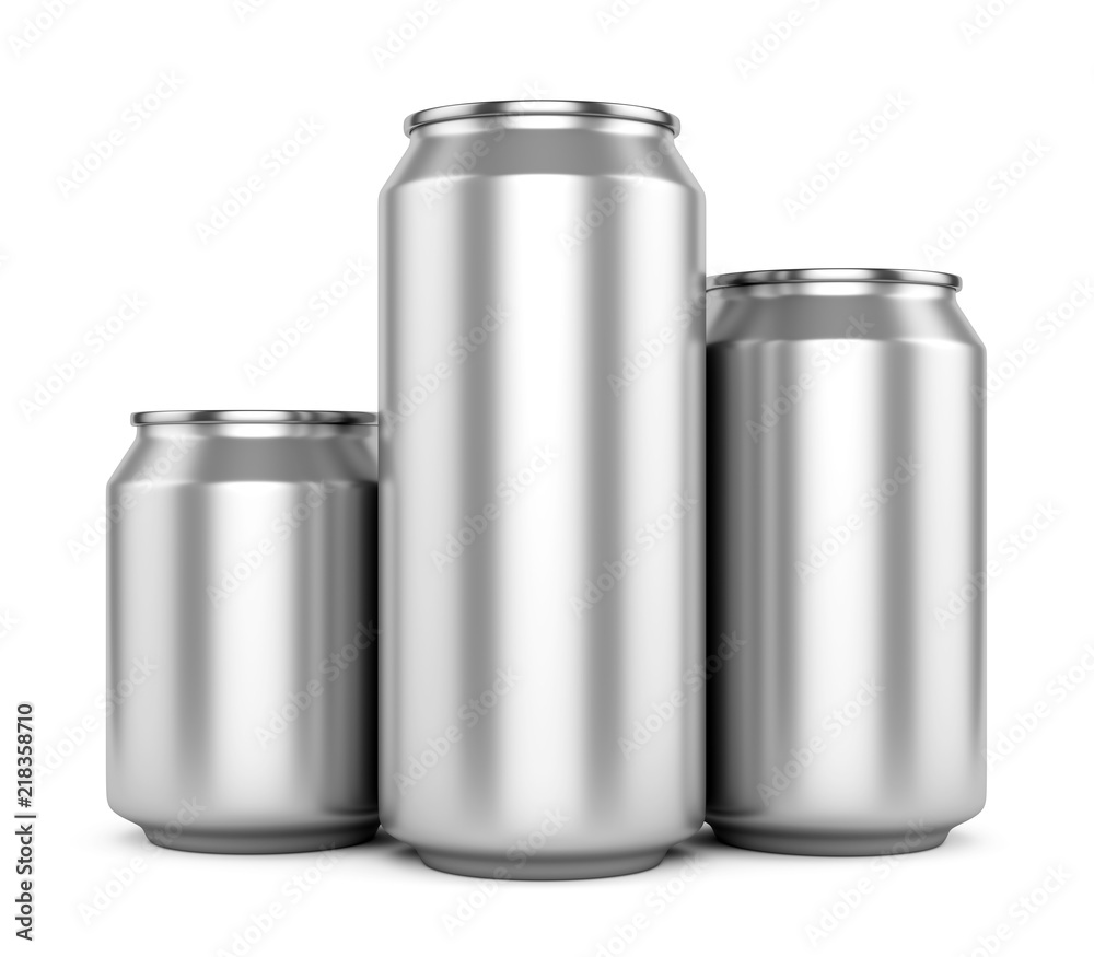 Three blank metallic beer cans isolated on white Three blank metallic beer cans isolated on white