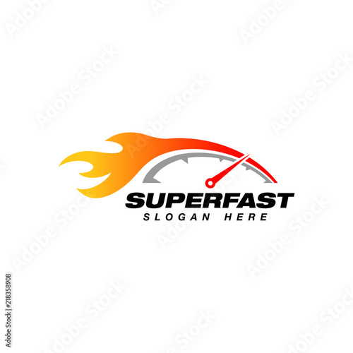 speedometer logo design template. speedometer vector icon with flame effect illustration