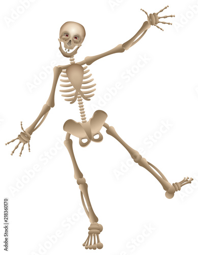 Vector cartoon human skeleton dancing halloween party