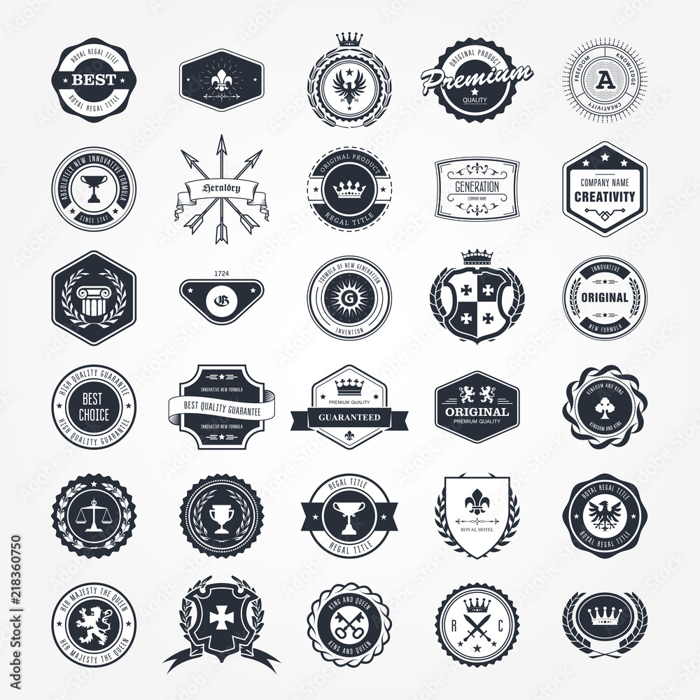 Emblems, badges and retro seals set - blazons and labels Emblems, badges and retro seals set - blazons and labels